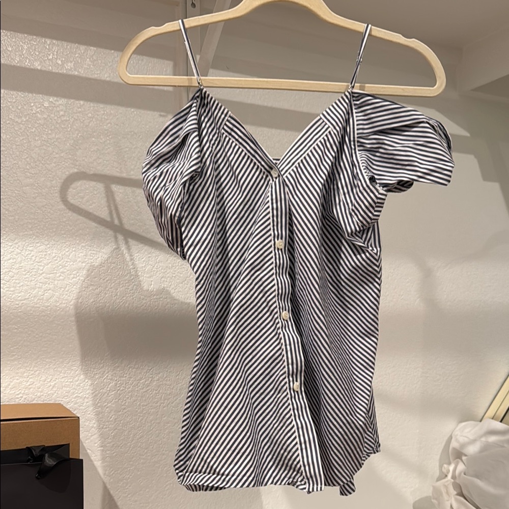 Theory Black and White Striped Blouse